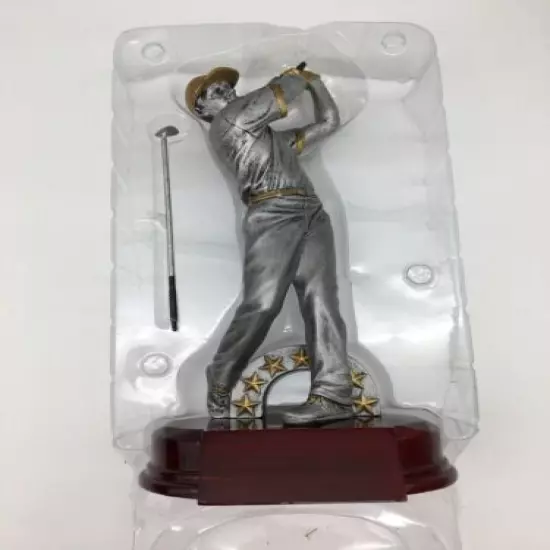 New Golf Trophy Resin on Wood Base Standing Contemporary Man 10" tall