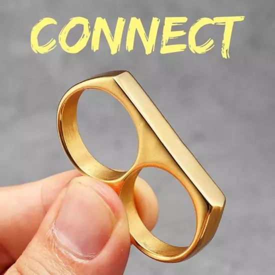 Connect Two Fingers Men Rings Stainless Steel Women Jewelry Punk New in Rock