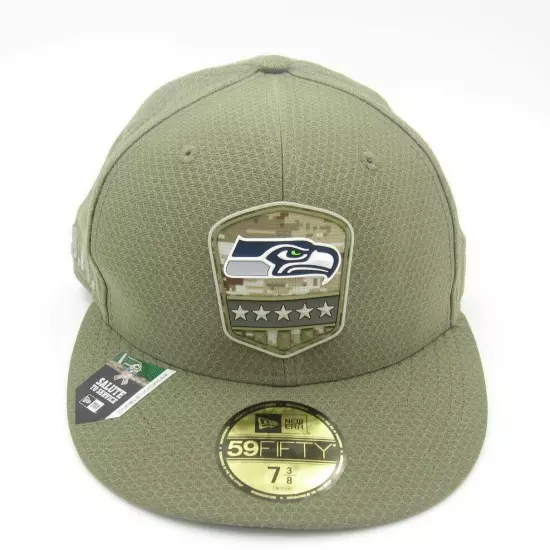 New Seattle Seahawks New Era Football Salute to Service Fitted USA Hat Sz 7 3/8