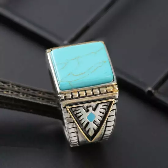 Mens Turquoise Eagle Rings Gold Silver Punk Hip Hop Ring Jewelry Gift Size 6-13