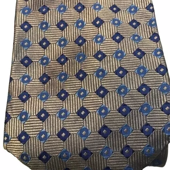 #1505 Geoffrey Beene men's gray and blue silk woven necktie 56x4