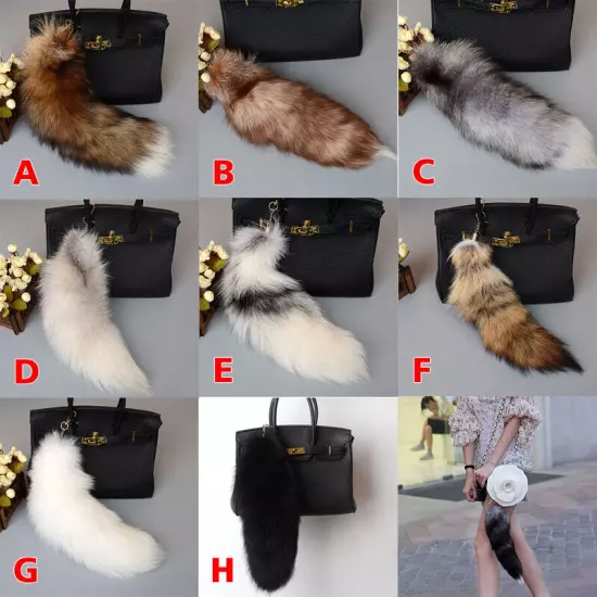 40CM Large Long Faux Fur Tail Keychain Key Ring Chain Bag Handbag Charm Decor