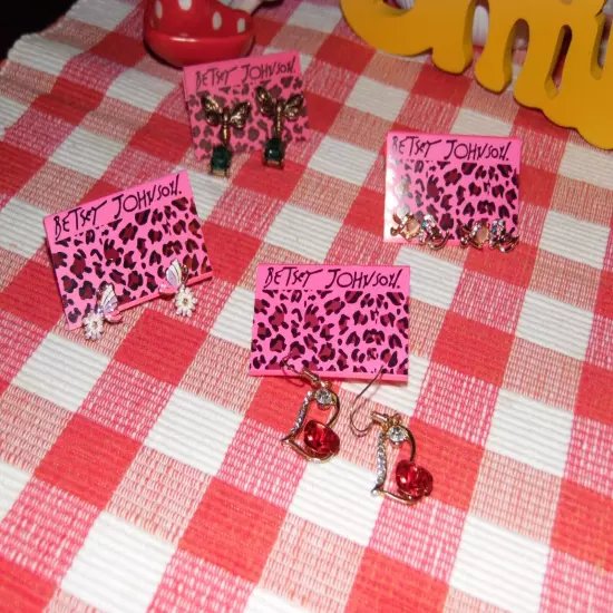 Betsey Johnson ~ Fashion Jewelry Bundle ~Four Pairs Post/Dangle Earrings ~BA#11