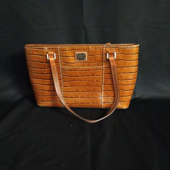 Dooney & Bourke Croc Embossed Leather Tote Large Shoulder Bag Cognac Brown Purse