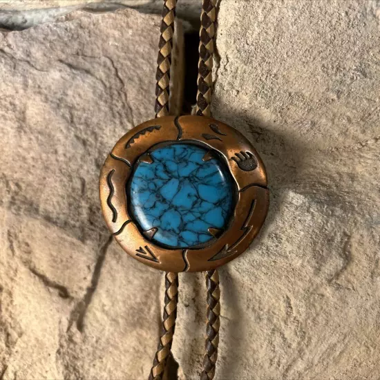 Bolo Tie Solid Copper Turquoise Native American Arizona Men’s Western Cowboy CA