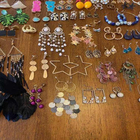 Huge Pierced Earrings Lot Dangles Studs Mixed Media 157 Pairs Wearable Jewelry