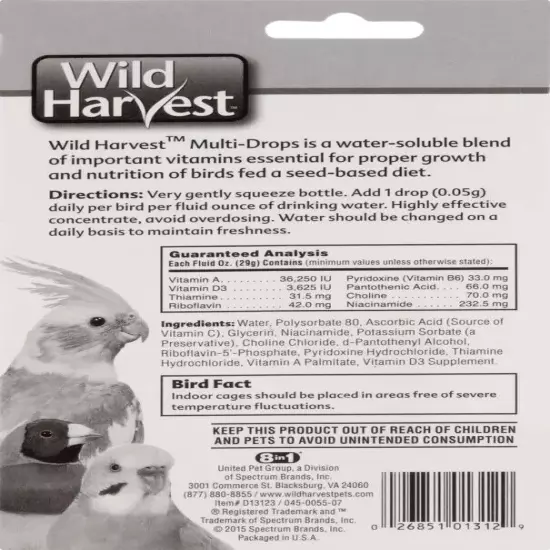 Wild Harvest Multi-Drops for All Birds 1 Oz, High-Potency Vitamin Supplement 4pk