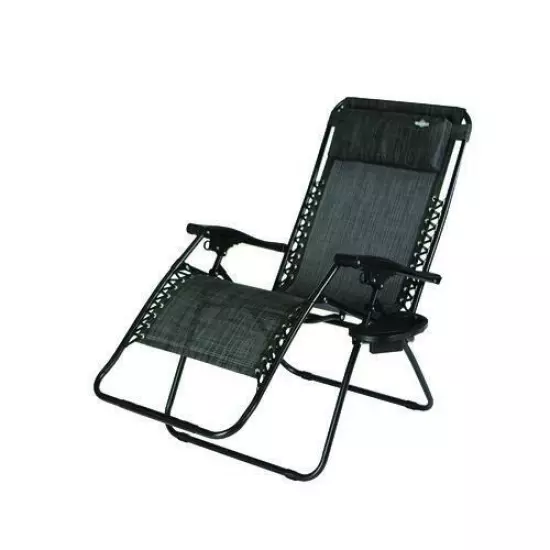 68" Black Outdoor Patio Oversized Zero Gravity Lounger Folding Chair Steel Frame