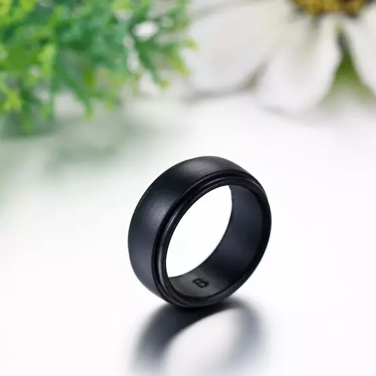 Men's Black Polish 9mm Silicone Wedding Ring Band Rubber Promise Engagement