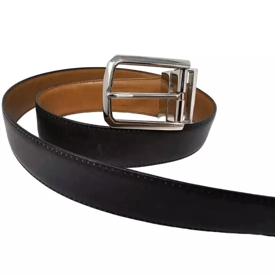 Ermenegildo Zegna Reversible Leather Belt Brown Black Chrome Metal Buckle 38