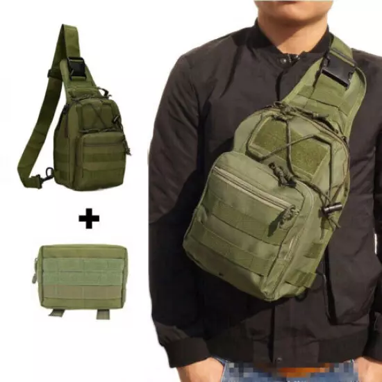 Tactical Shoulder Bag Molle Messenger Pack + Molle Pouch EDC Tool Kit Accessory