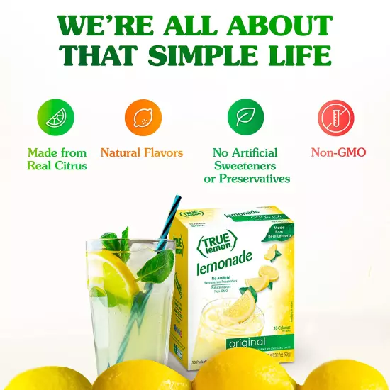 TRUE LEMON Original Lemonade Drink Mix| Made from Real Lemon | No Preservatives,