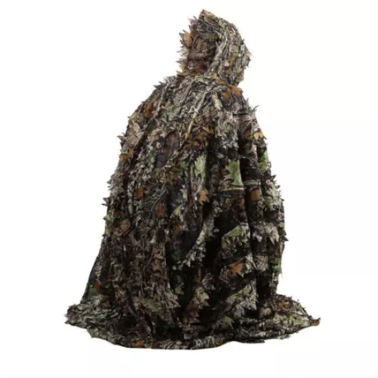 3D Leaf Camo Sneaky Hooded Ghillie Poncho Suit Ghillie Clothes Hunting