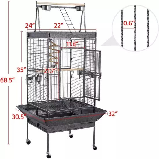 Wrought Iron Rolling Large Parrot Bird Cage for Cages & Hummingbird Aves