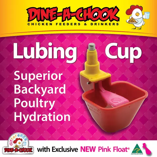 Dine a Chook Lubing Cup / Poultry / Chicken Waterer / Nipple Drinker PINK FLOAT