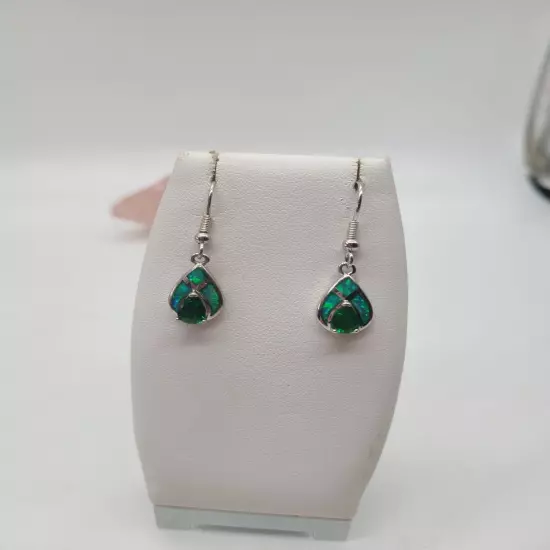 Beautiful Opal & Emerald Stamped 925 Earrings 