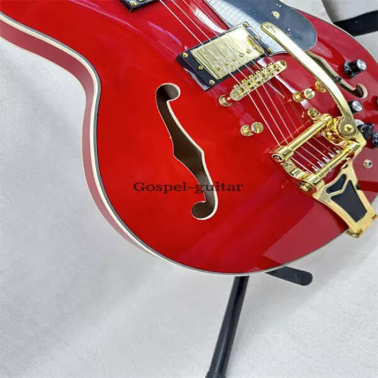 Custom Semi Hollow 335 Red Electric Guitar 2H Pickups Gold Part Black Pickguard