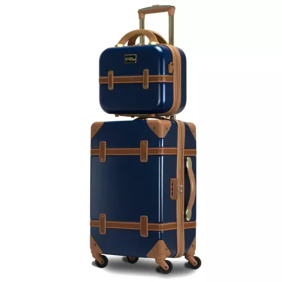 World Traveler Gatsby Luxury Trunk 2-Piece Spinner Carry-On Luggage Set - Navy