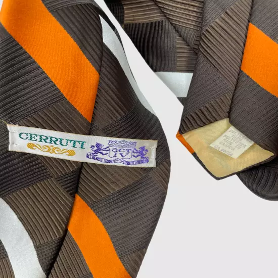 Vintage Cerruti Brown Orange Stripe Wide 1970's Regimental Necktie Tie 4" x 55"