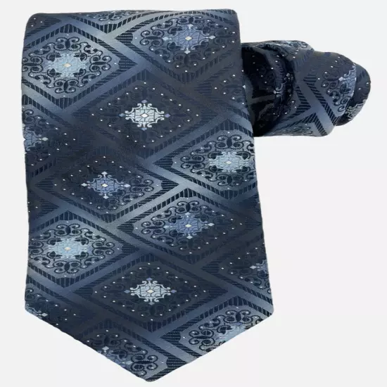 Vintage Currie Blue Embossed Geometric Wide 1970's Necktie Tie Men's 4" x 56"