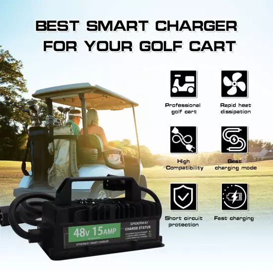 48Volt 15Amp Golf Cart Battery Charger 3 Pin Round For EZGO Club Car Golf Cart