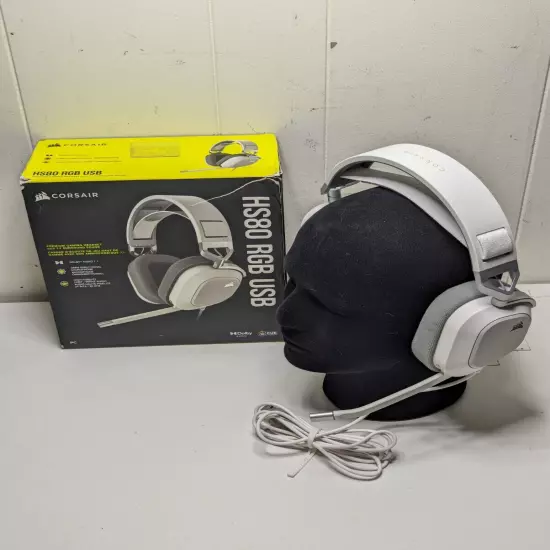 Corsair HS80 RGB USB Premium Headset with Dolby Audio 7.1 Surround Sound White