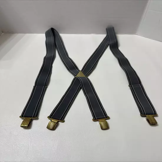 Vintage 50’s Suspenders Gray and Black Stretch Clip On Gold Rockabilly