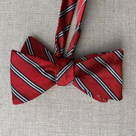 Vintage Silk Bow Tie Red, White Navy Stripe Self-Tie Adjustable 2”