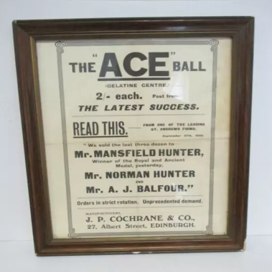 Vintage 1906 ACE Golf Ball Framed Ad