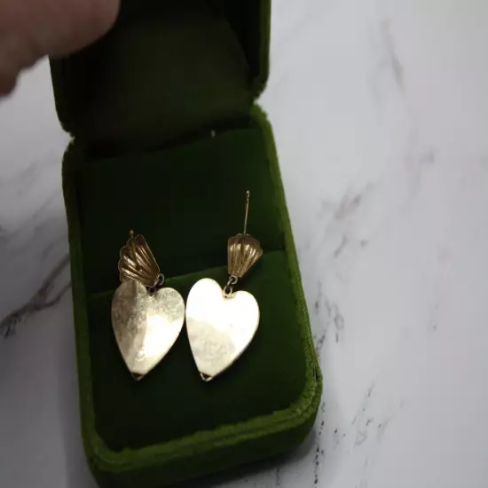 PPC Gold / Sterling Puffy Heart Dangle Post Earrings~ Shell Art deco style