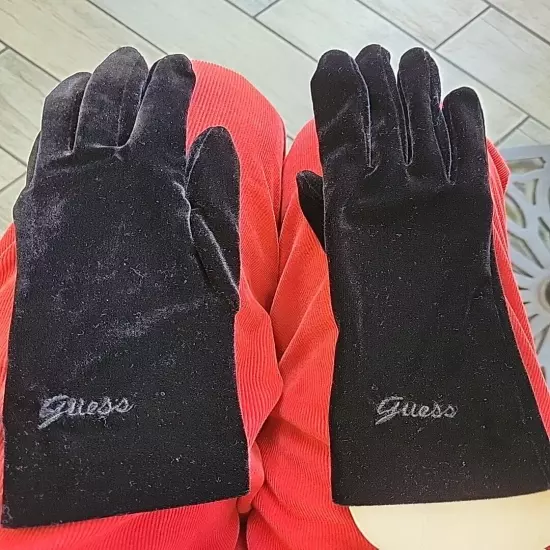 GUESS Velour Velvet Short Black Gloves winter Holiday 