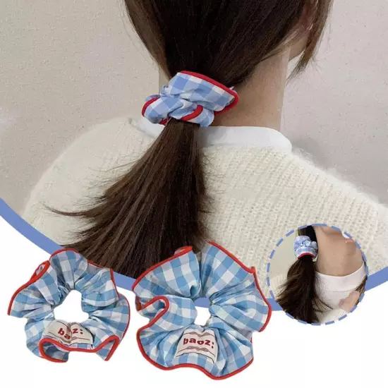 White and Blue Plaid Scrunchies -Elastic Hair Tie and Ponytail Holder for Women~