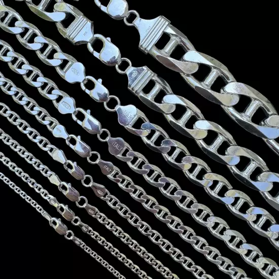 Real Solid 925 Sterling Silver Mariner Link Chain Or Bracelet ITALY 2.5mm-16mm