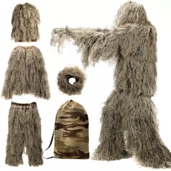 Lilypelle Ghillie Suit 3D Camouflage Apparel 5pcs Jungle Hunting Clothes for Fun