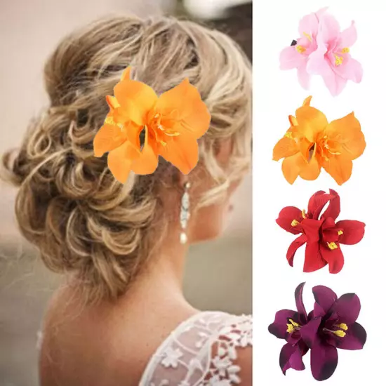 Orchid Flower Hair Clip Slide Grip Wedding Bridesmaid Prom Ball Vintage Pin 