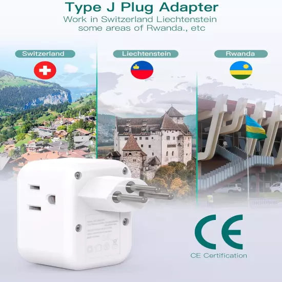 Switzerland Travel Plug Adapter, Swiss Outlet Adapter with 3 Outlets 3 USB Charg