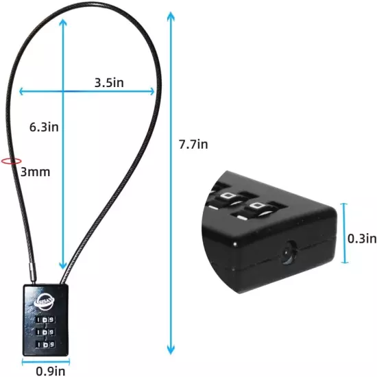 3 Digit Cable Combination Lock 16 Inches Cable for School Gym Locker,Filing Cabi