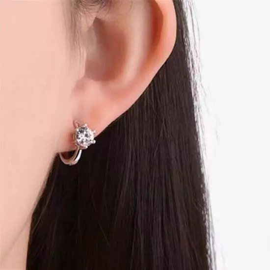 925 Silver Crystal Huggie Earrings For Womens Jewelry Accessories Wedding Bridal