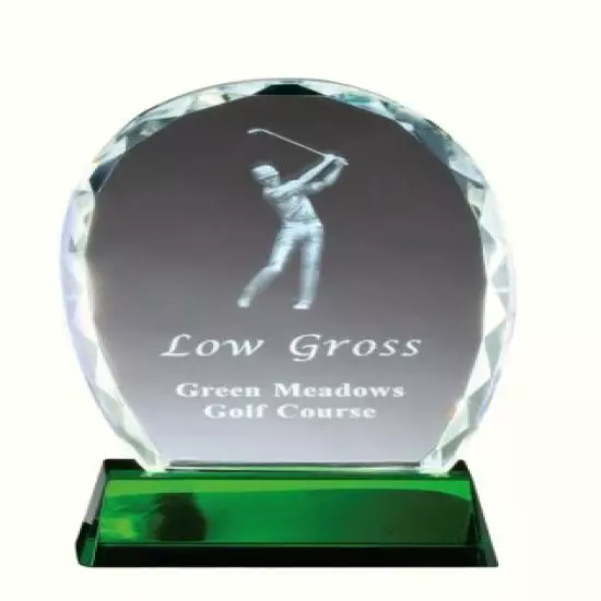 CRYSTAL GOLF TROPHY 6 1/4" AWARD LINED PRESENTATION BOX FREE ENGRAVING M~CRY14