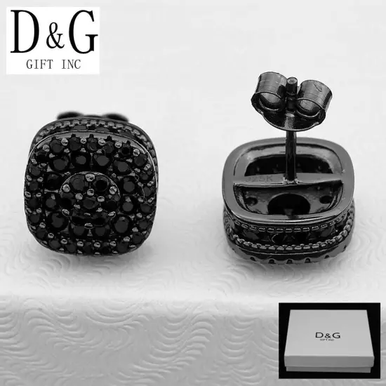 DG Men's Sterling Silver 925.Black CZ Iced Bling 10mm*Earring.Hip Hop Unisex*Box