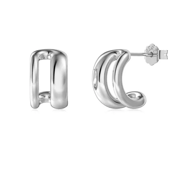 Silver S925 Glossy Double-layer Geometric Symmetrical Left And Right Simple Brac