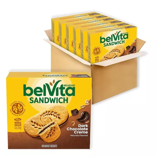 belVita Breakfast Sandwich Dark Chocolate Creme Breakfast Biscuits 30 Total P...