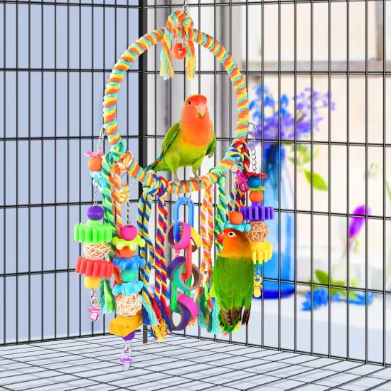 Bird Toys, Bird Swing Toy Bird Perch with Colorful Chewing Toys, Suitable for Lo