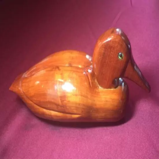 Vintage Hand Carved Wooden Duck - signed and numbered