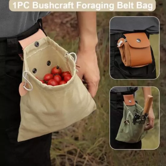 Bushcraft Foraging Belt Bag Canvas Collapsible Camping Storage Pouch Travel Chic