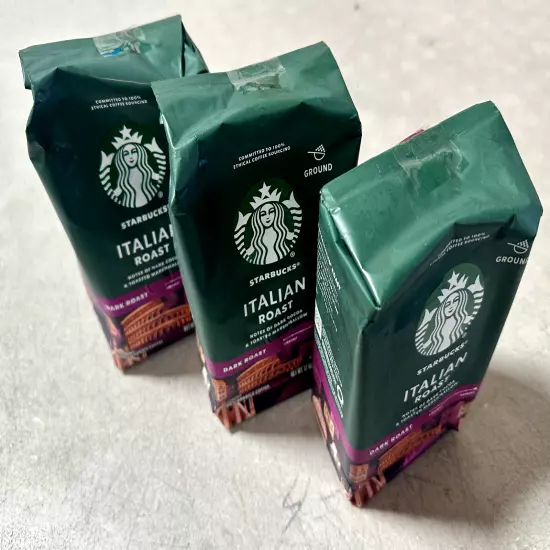 Starbucks Italian Roast Ground Coffee 3 Packages Dark Roast 12 Onz