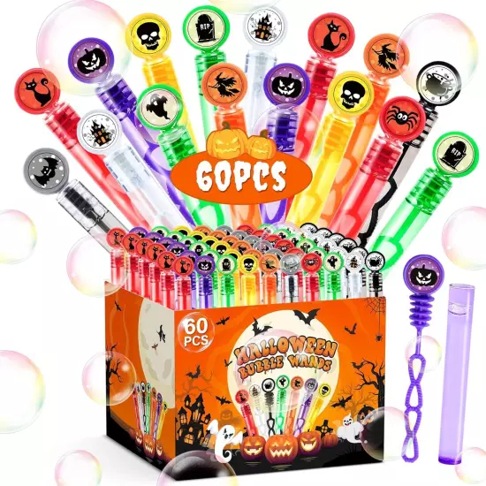 60 Pack Halloween Party Favors for Kids, 10 Styles 8 Colors Mini Bubble... 