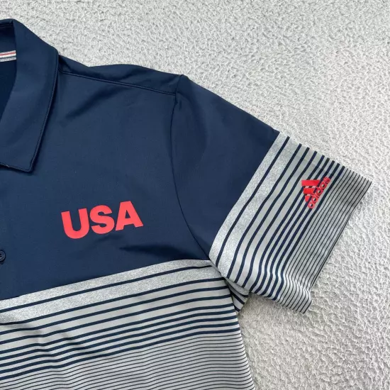 Adidas USA Olympics Golf Polo Shirt Mens Size Large Navy Blue Striped NEW