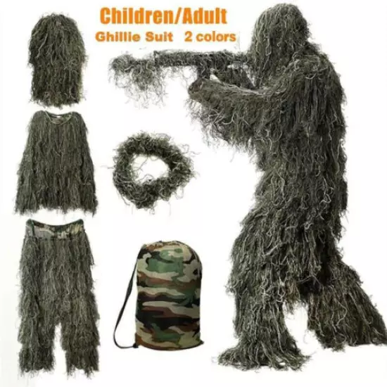 3D Tactical Camouflage Leaf Clothing Forest Hunting Sniper Ghillie Suit Woodland