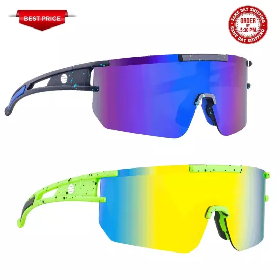 Oversized One Piece Lens Sports Shield Baseball Cycling Sunglasses Mirror